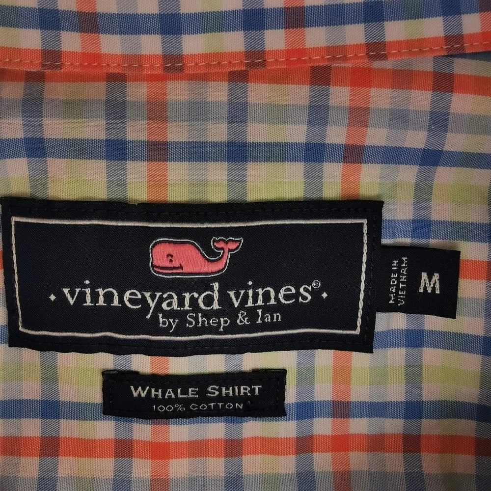 Vineyard Vines Classic Fit Button-Down Shirt Plaid Check Whale Logo Size M - Picture 9 of 10